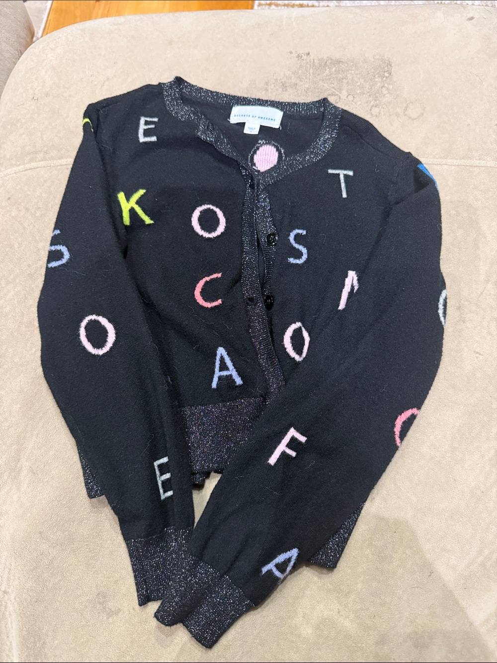 Stella McCartney Kids Black Knit Cardigan with Multicolor Letters